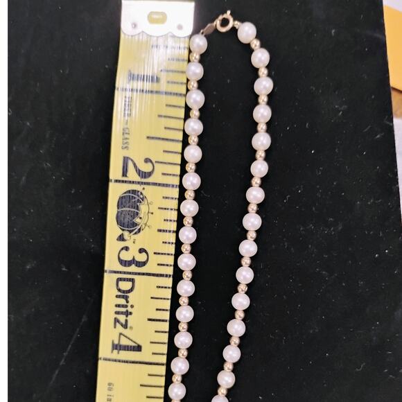 Vintage 14 kt gold and pearl necklace signed MO 14kt - Picture 4 of 10